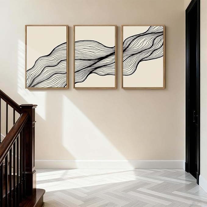 ANHUIB Large Neutral Wall Art Black Minimalist Wall Decor Modern Abstract Painting Set of 3 for Living Room Bedroom 16x24 Inch