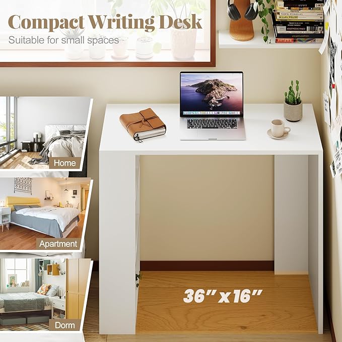 Giantex Small Computer Desk, 36 Inch Compact Home Office Desk with Storage Open Shelves & Anti-Tipping Kit, Makeup Vanity Table, Student Teen Study Writing Desk for Small Space, White