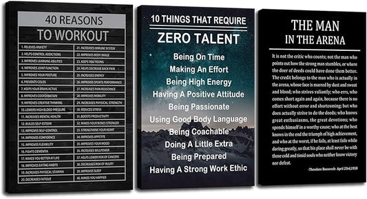 Ten Things That Require Zero Talent Motivational Painting Wall Art The Man In The Arena Canvas Print Office Wall Decor Poster Inspiring Framed Inspirational Quotes for Wall Art Decor[48''Wx 24''H]