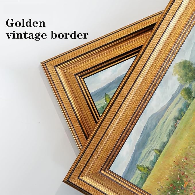 Gold Framed Wall Art Vintage Flower Canvas Wall Art Floral Countryside Landscape Wildflower Artwork Prints Picture for Living Room Bedroom Farmhouse Bathroom Office Decor, 12x16