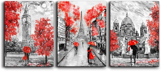Canvas Art Simple Life Black and white scenery romantic couple Wall Art Decor 16" x 24" 3 Pieces Framed Canvas Prints Black and white Eiffel Tower Ready to Hang for living room Home Decoration
