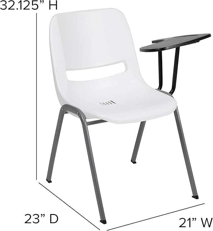 Flash Furniture White Ergonomic Shell Chair with Left Handed Flip-Up Tablet Arm
