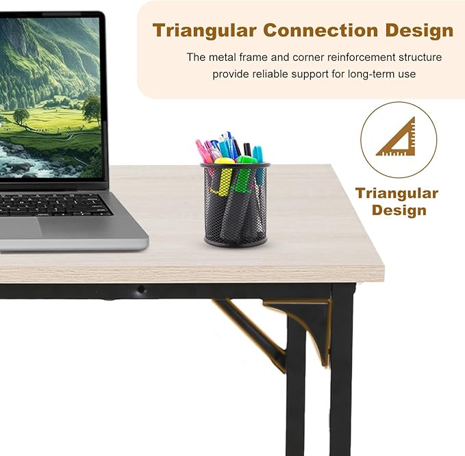 NChanmar 32 Inch Computer Desk, Office Desk Gaming Desk with Metal Frame, Writing Workstation for Home Office, Space Saving Computer Table for Small Space (Nature) 31x19.6x29