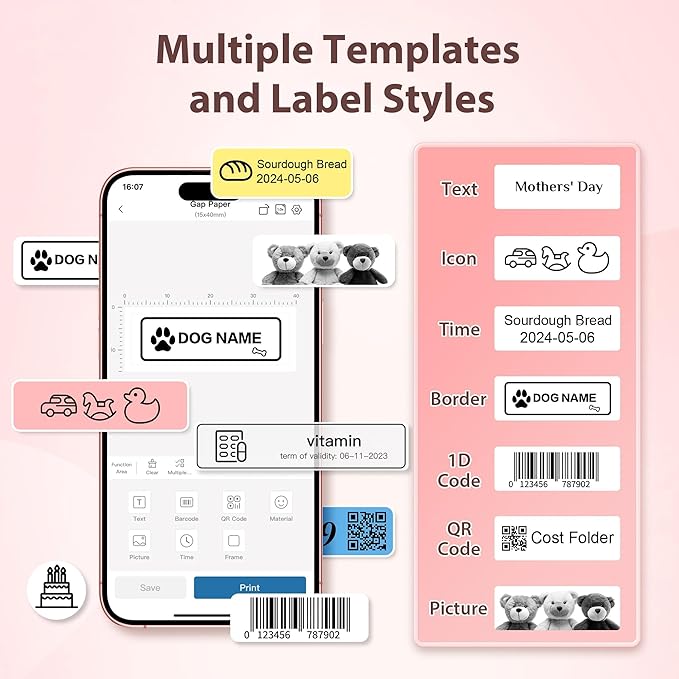 P21 Label Maker Machine with Tape, Label Printer Thermal Mini Label Makers with Built-in Cutter and Multiple Templates, Portable Printers for School, Office and Home Use (Pink)