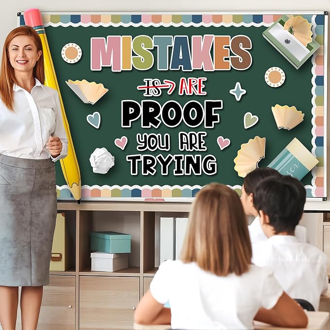 3D Back to School Bulletin Board Set with Pencil Balloon Inspirational Educational Classroom Decor Mistakes are Proof You are Trying Bulletin Board for Teacher Supplies Boho Pencil