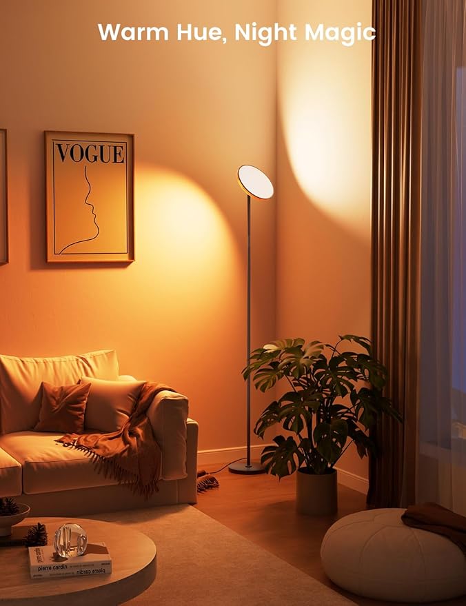 UFO LED Torchiere Floor Lamp with RGB Ambient Light, 42W 3700LM Bright Dimmable Sky Lamp,71in Modern Tall Standing Lamp with Remote Touch Control&Timer,for Living Room Bedroom Office Gaming Room,Black