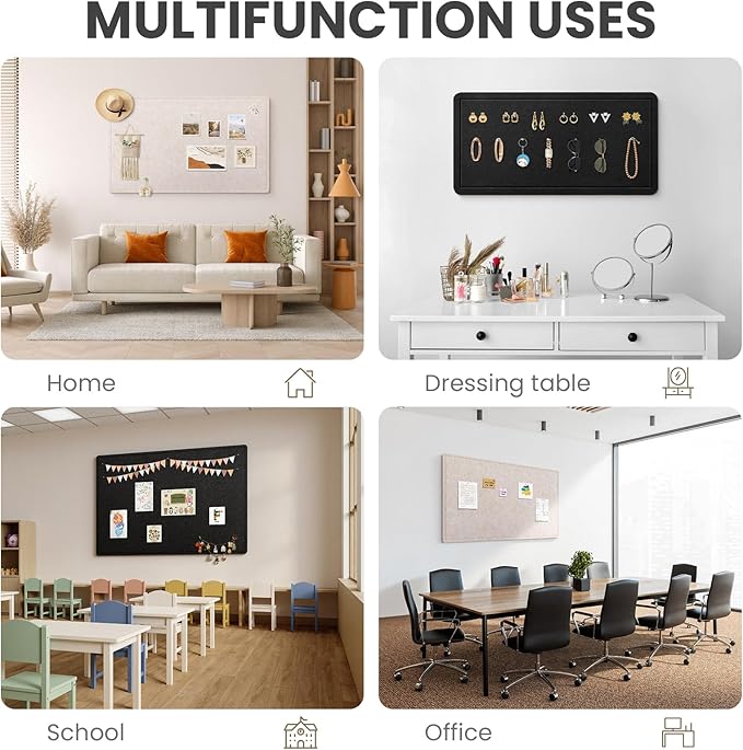 Bulletin Board, 48 X 35 inches Decorative Felt Cork Board Alternative with Pushpins, Foldable Felt Notice Pin Board Photo Display Board for Office Home School Wall