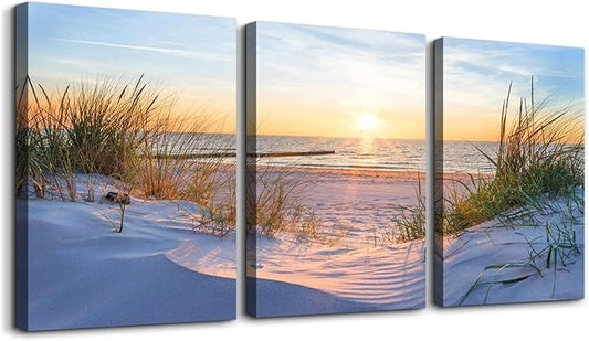Wall Art for living room Print Artwork Wall Art Decor Poster Blue sun beach grass ocean Landscape painting bedroom bathroom Decorations Seascape Canvas Prints Picture Home Office wall Decor Works