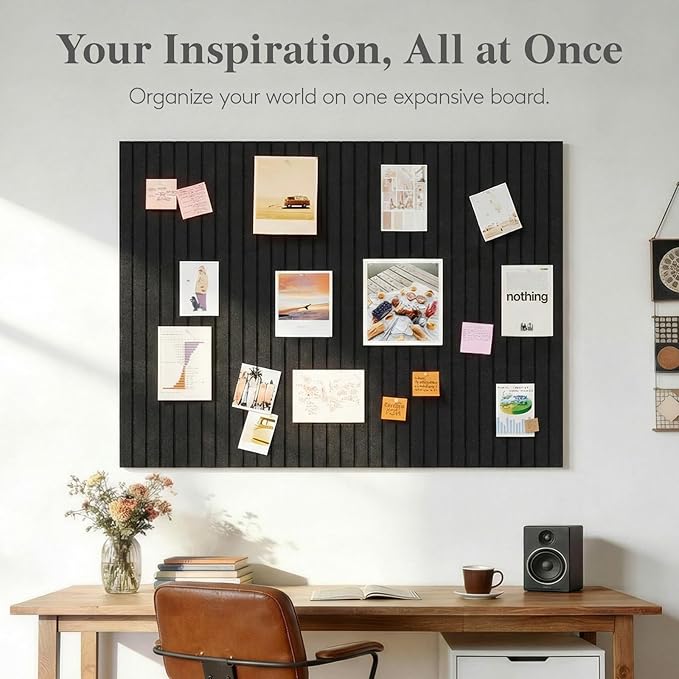 Lifewit Felt Slatted Bulletin Board with Self-Adhesive, 48"x 36"-12 Pack Cork Board Alternative, Pin Board Vision Board Message Board with 50 Pushpins for Office Decor, Room Decor, Gray