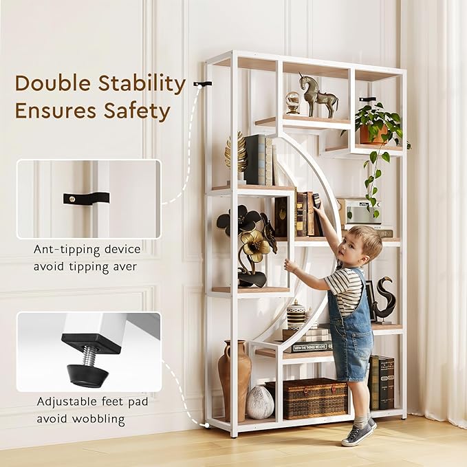 70.8" Tall Bookshelf Set of 2, Etagere Bookcases with 18 Storage Shelves, 79" Wide Geometric Display Shelf with Adjustable Feet & Anti-Tip Kit for Living Room, Home Office