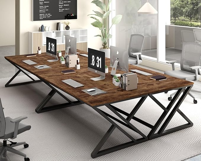 HSH Rustic 70.8" Computer Desk, Extra Large Industrial Home Office Desk, Long Modern Work Executive Pc Desk Study Writing table, Dual monitor Metal Wood Double Workstation for Two Person, Rustic Brown