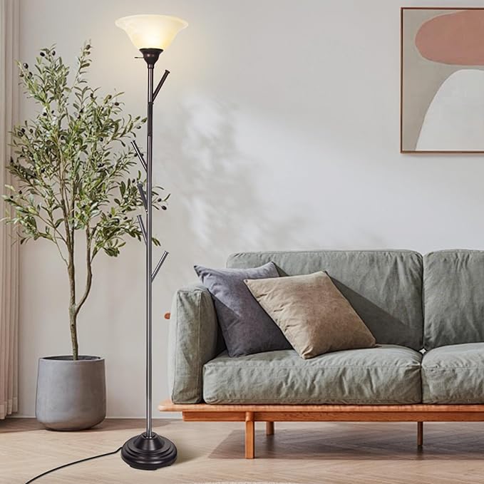 Standing Tall Lamp with Standing Coat Rack Tree, Torchiere Floor Lamps with 6 Hooks, Coat Rack Lamp Special for Bedroom, Entryway, Corner