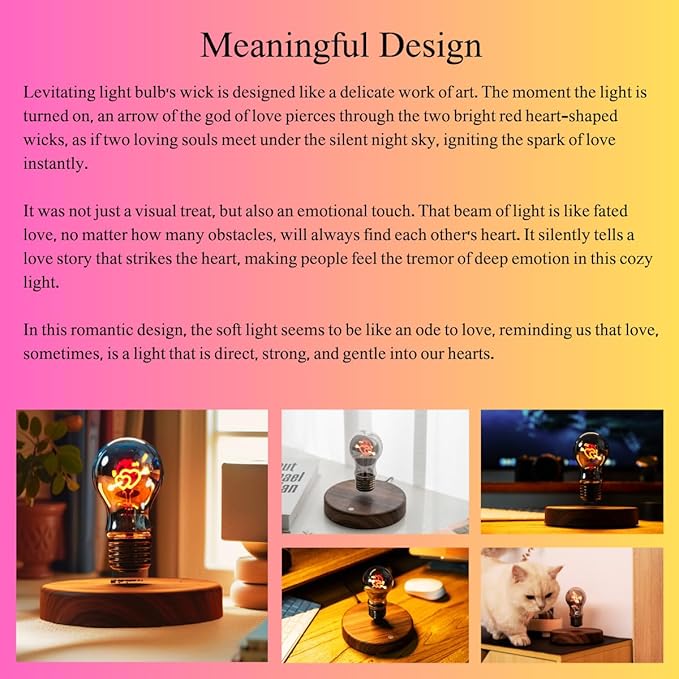 MOOCCI Levitating Heart Bulb Lamp, Magnetic Floating Light with Warm Glow, Romantic Bedroom Night Light, Perfect Easter Day Gift for Wife Girlfriend Woman, Unique Home Decor Tech Gadget