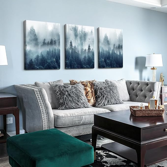 Lapremoly Large Wall Decorations For Living Room Framed Canvas Wall Art For Bedroom Inspiration Wall Decor Misty Forests Trees Wall Paintings Landscape Pictures Artwork Modern Posters Home Decor