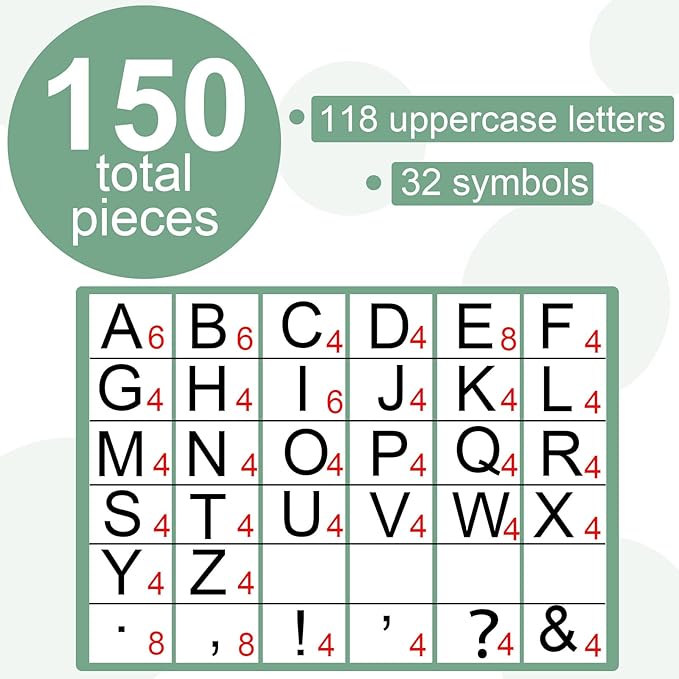 150 PCS Large 7" Bulletin Board Letters Set,Green Eucalyptus Classroom Alphabet Cutout Letter for Bulletin Board Display Home School, A Great Helper to Inspire Students' Learning Interest