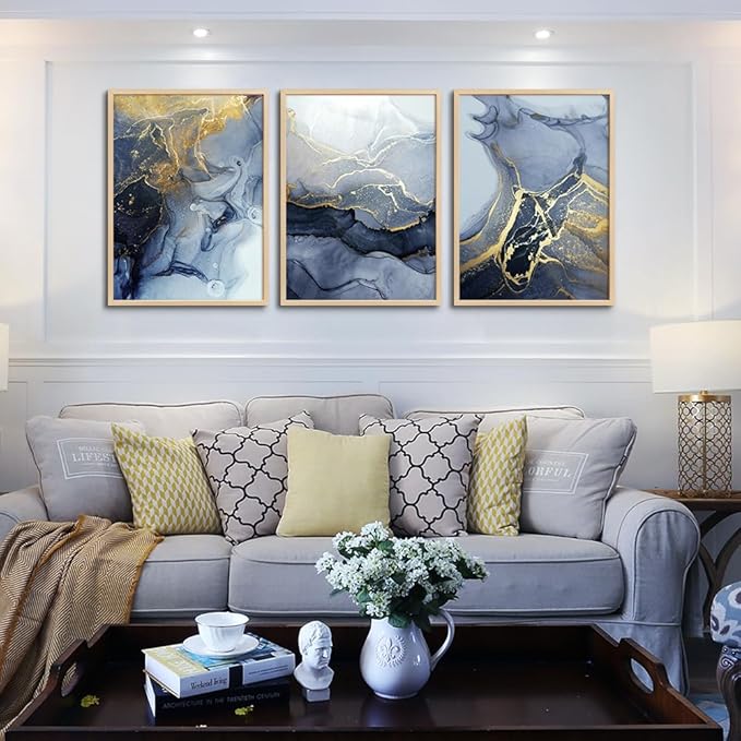 Natural Wood Framed Wall Art for Living Room Abstract Wall Decor for Bedroom Abstract Ink painting Wall Artworks Pictures for Office Decoration Large Size Home Decorations Posters Framed Art Prints