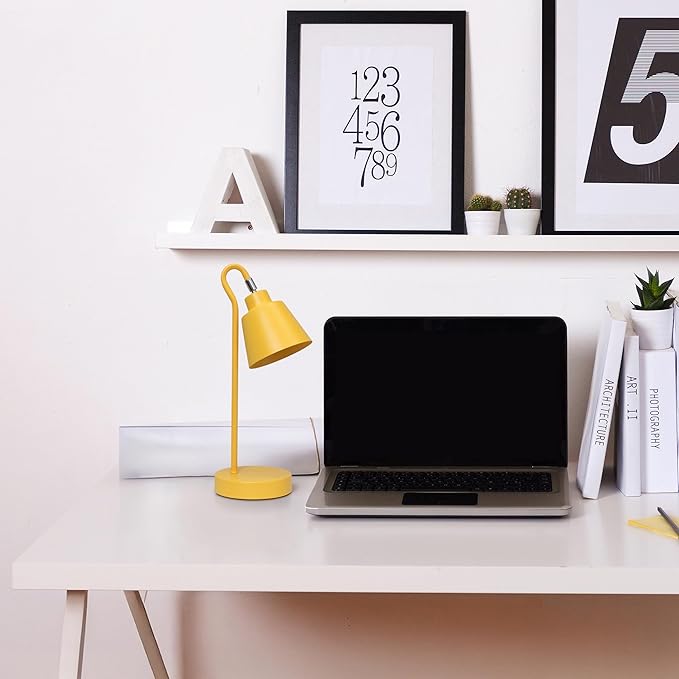 Simple Designs LD1079-YLW 16" Sleek Essentials Metal Looped Desk Task Lamp with Adjustable Shade, for Office, Desk, Nightstand, Dorm, Yellow