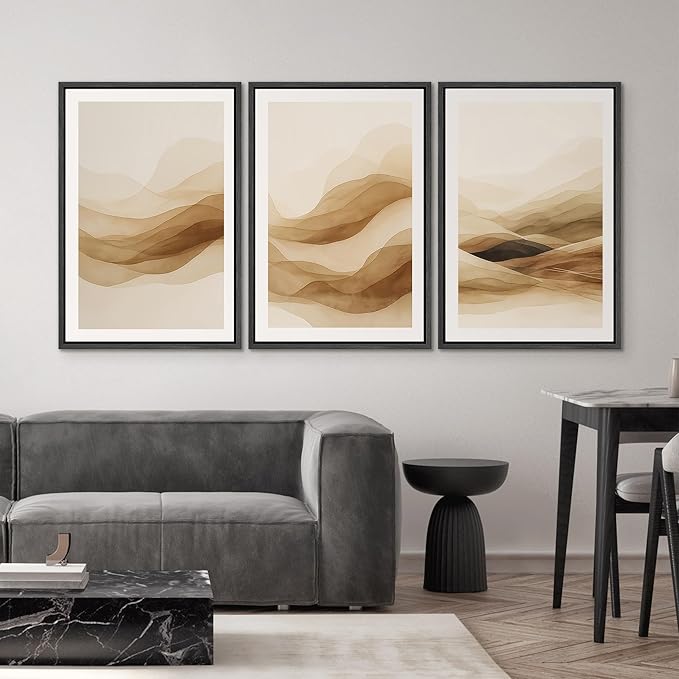 SIGNWIN Framed Canvas Print Wall Art Set Brown Abstract Mountain Neutral Minimalist Landscape Illustrations Modern Art Decorative Nordic Abstract for Living Room, Bedroom, Office - 24"x36"x3 Black