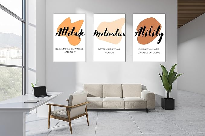 3 Piece Office Canvas Wall Art, Boho Abstract Graphics Motivational Quotes Canvas Print Pictures Wall Decor for Office, Men Women Inspirational Framed Artwork Home Office Decor 24"x36" x 3 Pcs