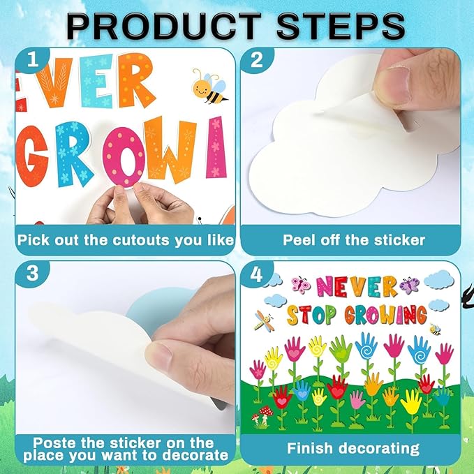 Spring Classroom Bulletin Board Decorations Never Stop Growing Bulletin Board Set Spring Theme Handprint Butterfly DIY Paper Cutouts for Teacher Classroom School Home Kindergarten Supplies