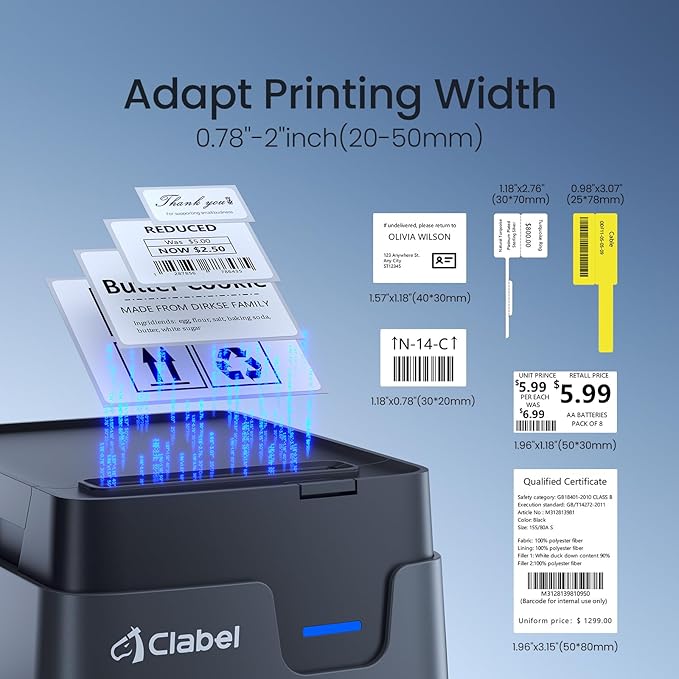 CLABEL Desk Bluetooth Barcode Label Printer: 221D Label Maker with Direct Thermal Printing, 2 Inch Print Width for Barcodes Address Office Warehouse with 1 Roll Label