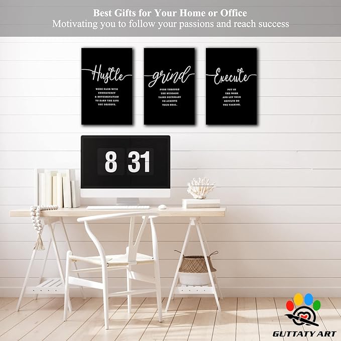 Office Wall Art - 3 Panel Motivational Canvas With Inspirational Quotes for Home Decor, Positive Entrepreneur Words Poster Frame for Company 12"x18"x3Pcs
