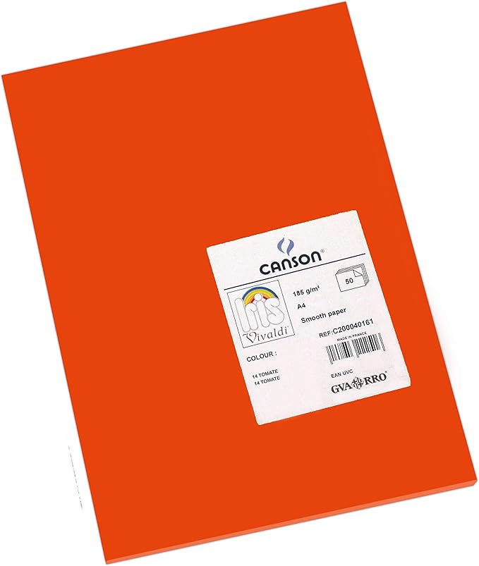 Canson Iris Vivaldi A4 185 GSM Smooth Colour Paper - Tomato (Pack of 50 Sheets)
