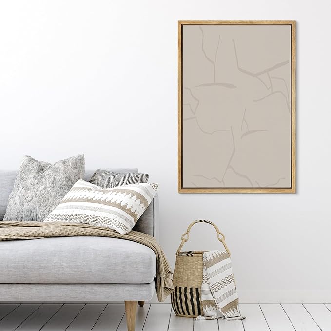 SIGNWIN Framed Canvas Print Wall Art Minimal White Brush Stroke Landscape Abstract Geometric Illustrations Modern Art Decorative Shapes Relax/Calm for Living Room, Bedroom, Office - 16"x24" Natural