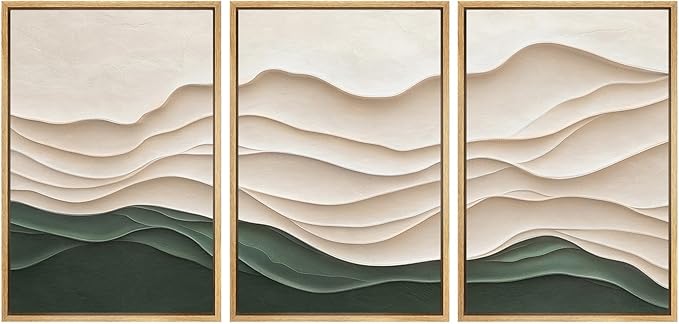 SIGNWIN Framed Canvas Print Wall Art Set Textured Paper Cut Landscape Beige and Green Minimalist Illustrations Modern Art Rustic Relax/Calm for Living Room, Bedroom, Office - 24"x36"x3 Natural