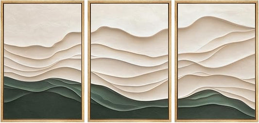 SIGNWIN Framed Canvas Print Wall Art Set Textured Paper Cut Landscape Beige and Green Minimalist Illustrations Modern Art Rustic Relax/Calm for Living Room, Bedroom, Office - 24"x36"x3 Natural