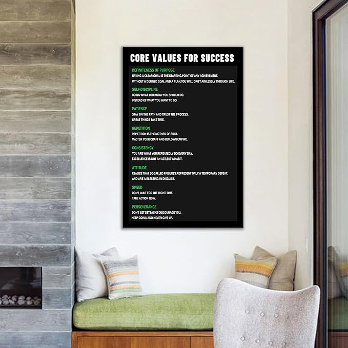 Inspirational Canvas Wall Art for Home Motivational Quotes Poster Print Core Values for Success Picture Painting Positive Sign Artwork for Living Room School Office Ready to Hang [24''Wx36''H]