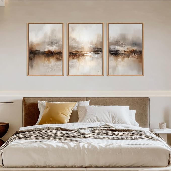 Large Abstract Brown Pastel Framed Canvas Wall Art,Neutral Black Gray Wall Decor,Modern Brush Stroke Painting,Minimalist Textured Artwork for Living Room,Bedroom,Dining Room,Office -24"x36"x3
