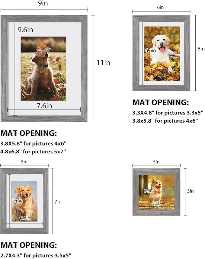 Egofine Picture Frame Set 12 Pack, Picture Frames Collage Wall Decor with Two 8x10, Four 5x7, Four 4x6, Two 4x4, Photo Frames for Wall and Tabletop, Made of Solid Wood, Covered by Plexiglass, Oak Grey