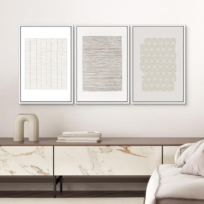 SIGNWIN Framed Canvas Print Wall Art Set Tan Geometric Pattern Landscape Abstract Shapes Cozy Neutral Modern Art Decorative Boho Relax/Zen Nordic for Living Room, Bedroom, Office - 16"x24"x3 White