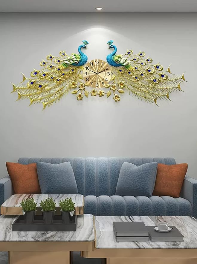 Wall Clock Metal Peacock Wall Clock for Living Room Decor, Silent Movement Office Bedroom Clock, Modern Iron ation Quartz Clock Clock