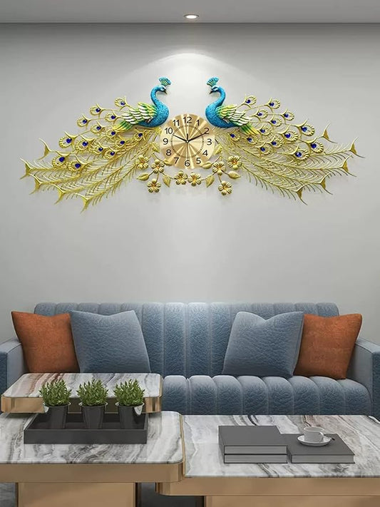 Wall Clock Metal Peacock Wall Clock for Living Room Decor, Silent Movement Office Bedroom Clock, Modern Iron ation Quartz Clock Clock