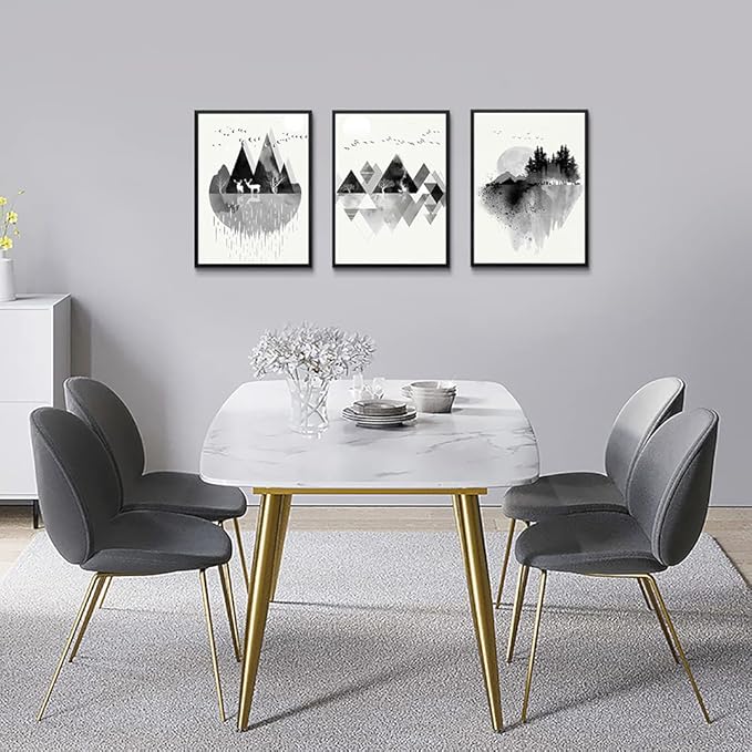 Hyidecorart Black Framed Wall Art - 3 Piece Abstract Geometric Wall Prints for Living Room, Bedroom, Office Decor