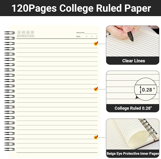 EUSOAR Spiral Journal Notebook, A5 24Packs 5.5"X8.3" 120 Pages Lined College Ruled Subject Notebook,Travel Writing Journal Notepad Sketchbook, Students Office Business Diary Book Journal-Black