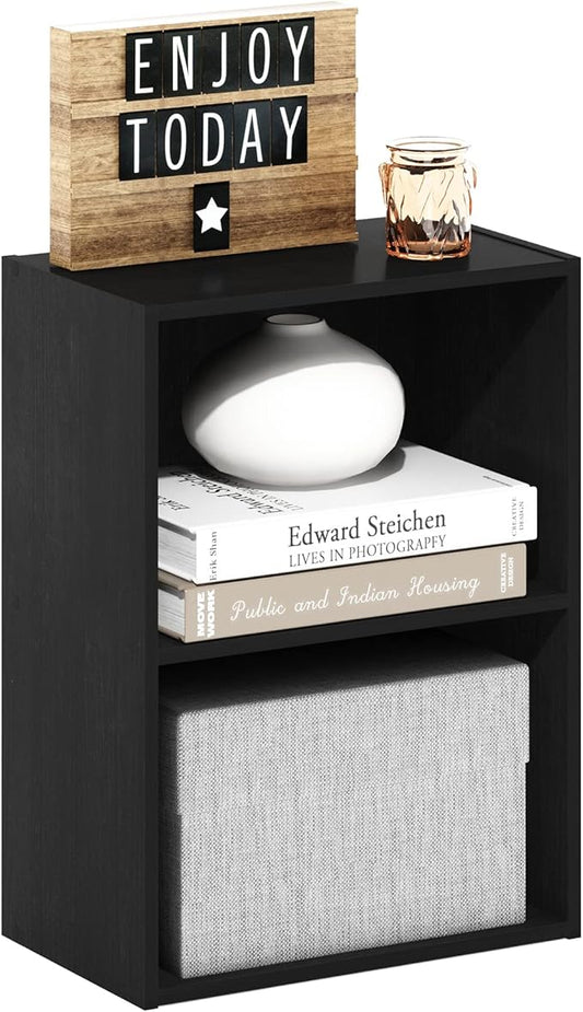 Furinno LUDER Book Shelf, 2-Tier Modern Bookshelf, Open Shelves Wide Bookcase, 9 x 16 x 21, Easy Assembly, Closed Back, for Living Room, Bedroom, Home Office, Darkwood
