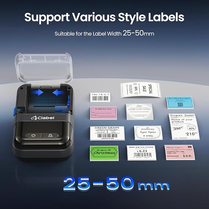 CLABEL Label Maker Barcode Printer 220B Thermal Bluetooth Mini Label Printer Sticker Printer Maker Machine 2 Inch No Ink Portable with 1 Roll Tape for Small Business,Office, Home Black