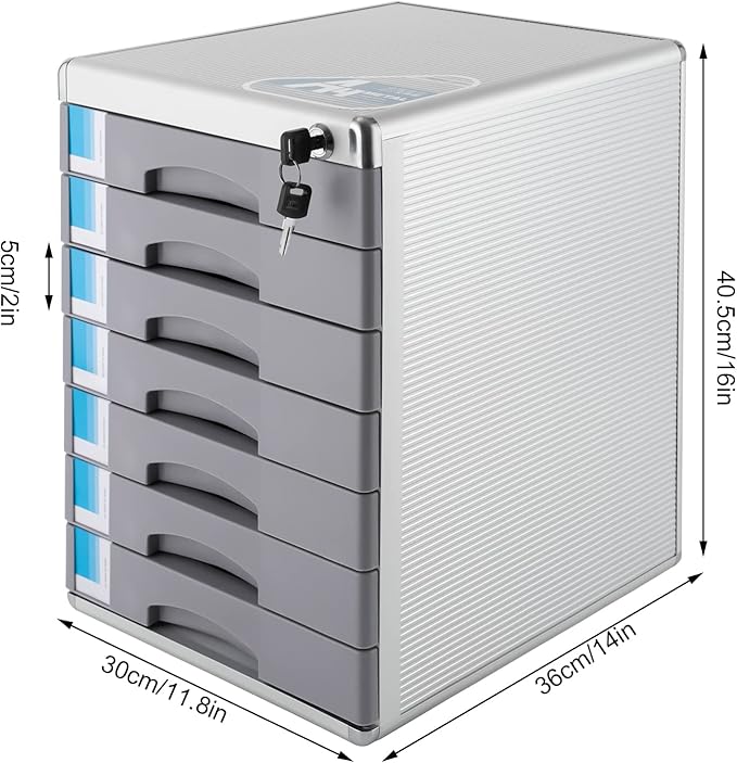 Desk Drawer Organizers,Storage File Boxes Desktop Office File Cabinet Storage Filing Cabinet w/Label Lock,Portable Home Office Filing Cabinet (7 Drawers)