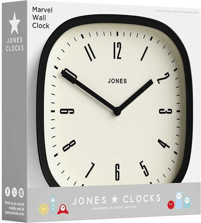 JONES CLOCKS® Marvel wall Clock | Modern Retro Rounded Square Clock | 10 inch | Gray | Cool Designer Look for Kitchen, Living Room or Office