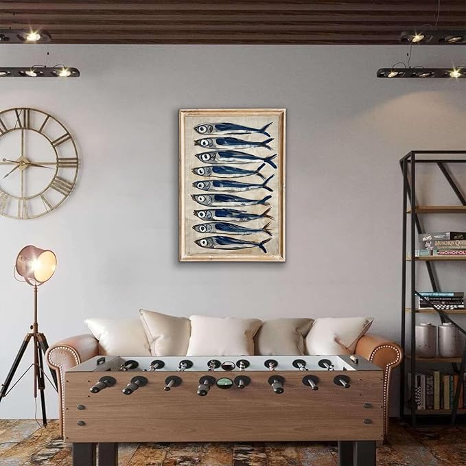 Vintage Canvas Wall Art Decor, Sardine Still Life Farmhouse Wall Prints for Kitchen, Nautical Fish Coastal Home Art, Rustic Posters for Living Room Aesthetic, Unframed Painting Artwork, 16"x24"