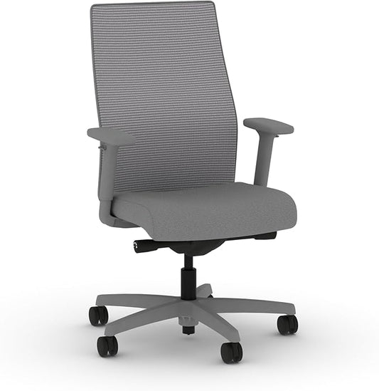 HON Ignition 2.0 Mid Back Task Chair, Advanced Synchro-Tilt Control, Office Chair with Lumbar Support, Height and Width Adjustable Arms, Titanium Frame, Frost