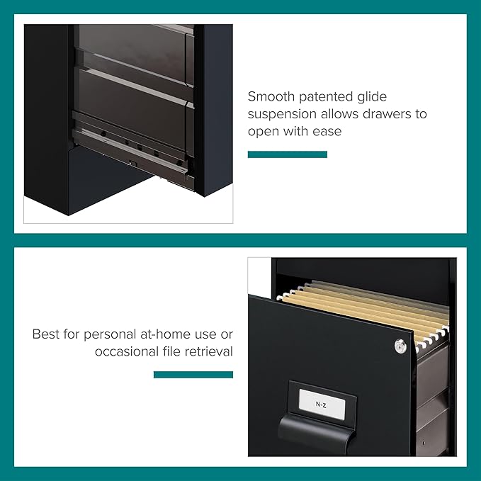 Office Dimensions 18" Deep 2 Drawer Premier Height File Cabinet, Black