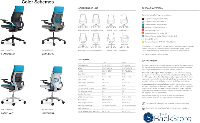 Steelcase Gesture Office Desk Chair with Headrest Cogent Connect Wasabi Fabric Low Black Frame Hard Floor Casters