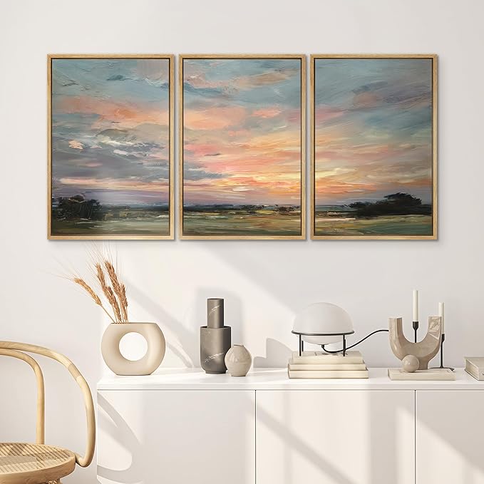 SIGNWIN Framed Canvas Print Wall Art Set Sunset Horizon Sky Landscape Photography Modern Art Landscape Relax/Calm for Living Room, Bedroom, Office - 24"x36"x3 NATURAL