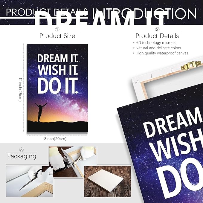 Funky Motivational Quotes Wall Art Trendy Motivational Dream It Wish It Do It Canvas Poster Work Motivation Hustle Inspiring Prints Painting For Office Living Room Wall Decor 8x12in Framed
