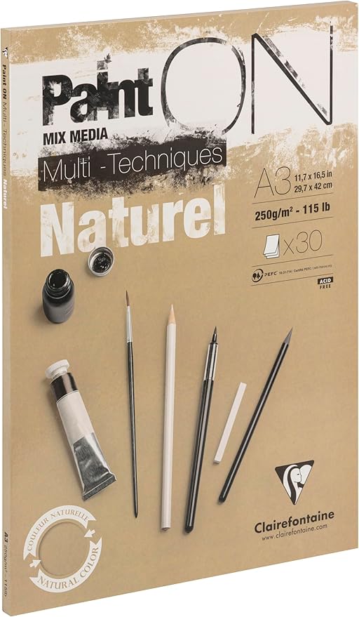 Clairefontaine Paint'On Multi-Technique Naturel Pad, 250 g, A3, 30 Sheets