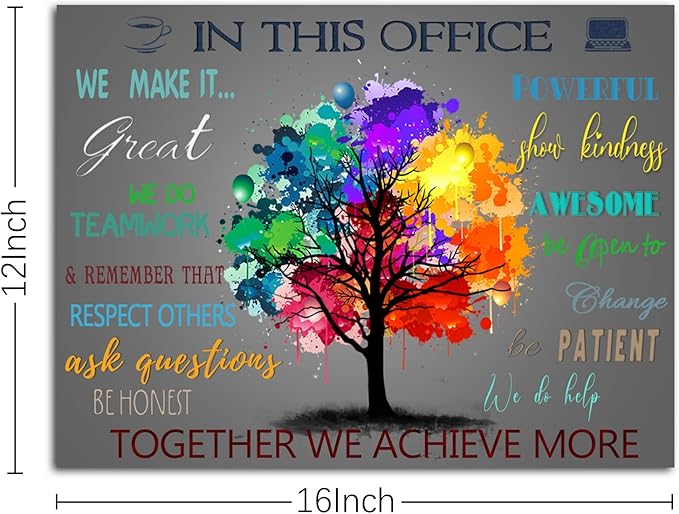 WOWGOOMO The Office Wall Art Positive Affirmations Quotes Wall Décor Colorful Tree Canvas Picture Aesthetic Room Framed Artwork for Home Office Bedroom School Classroom Consulte Decoration 12x16 Inch